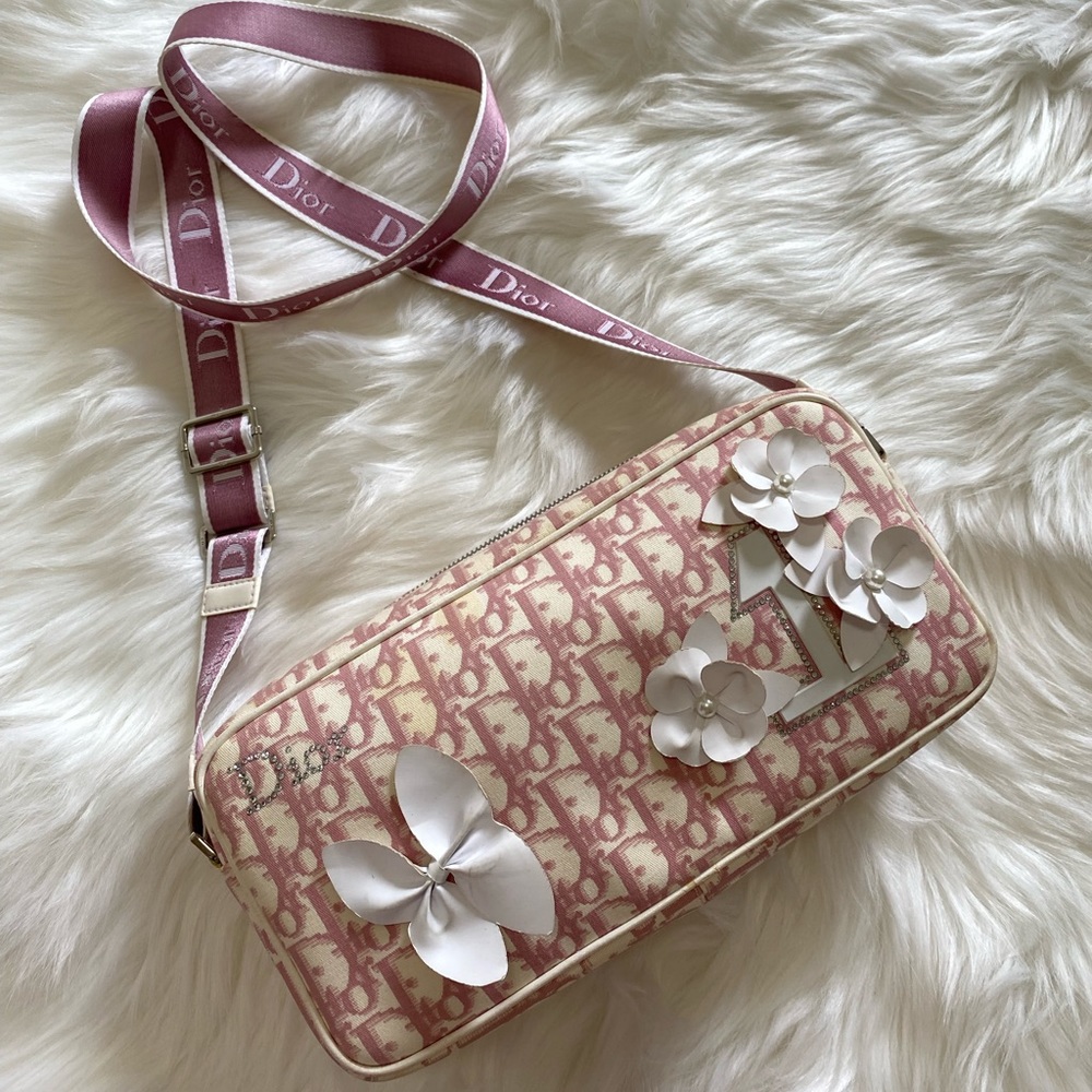Authentic vintage Dior pink trotter crossbody camera bag